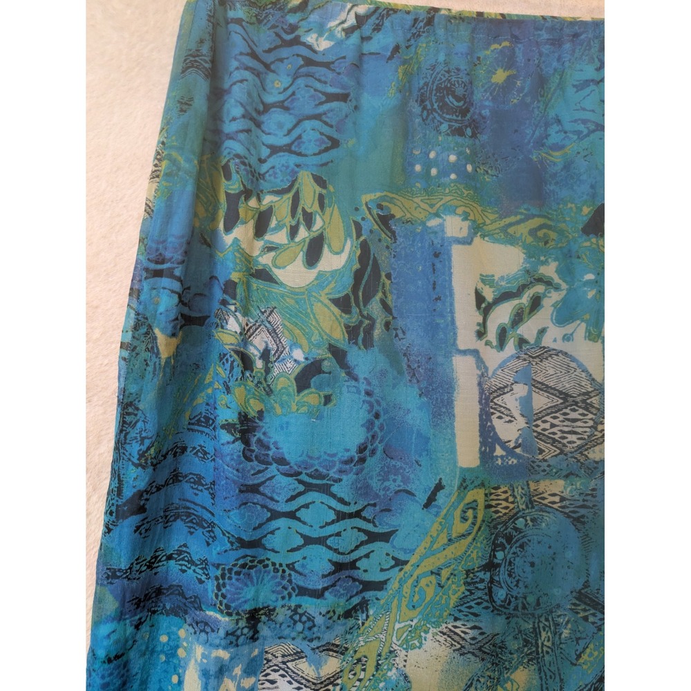 Chico's Maxi Skirt Vintage Women's Size 2 Blue Silk Abstract Ruffle Tiered Boho - Picture 3 of 11